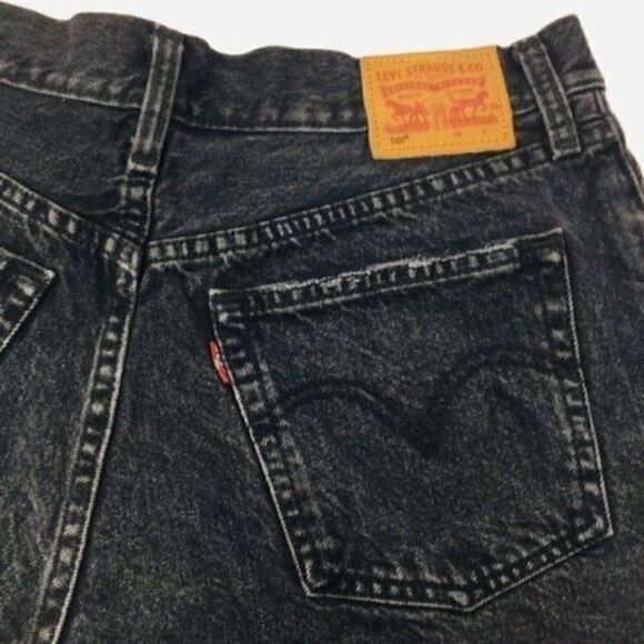 Levi’s 501 jeans vintage distressed shorts rawhem black high rise denim W29 BoxP - Picture 3 of 7